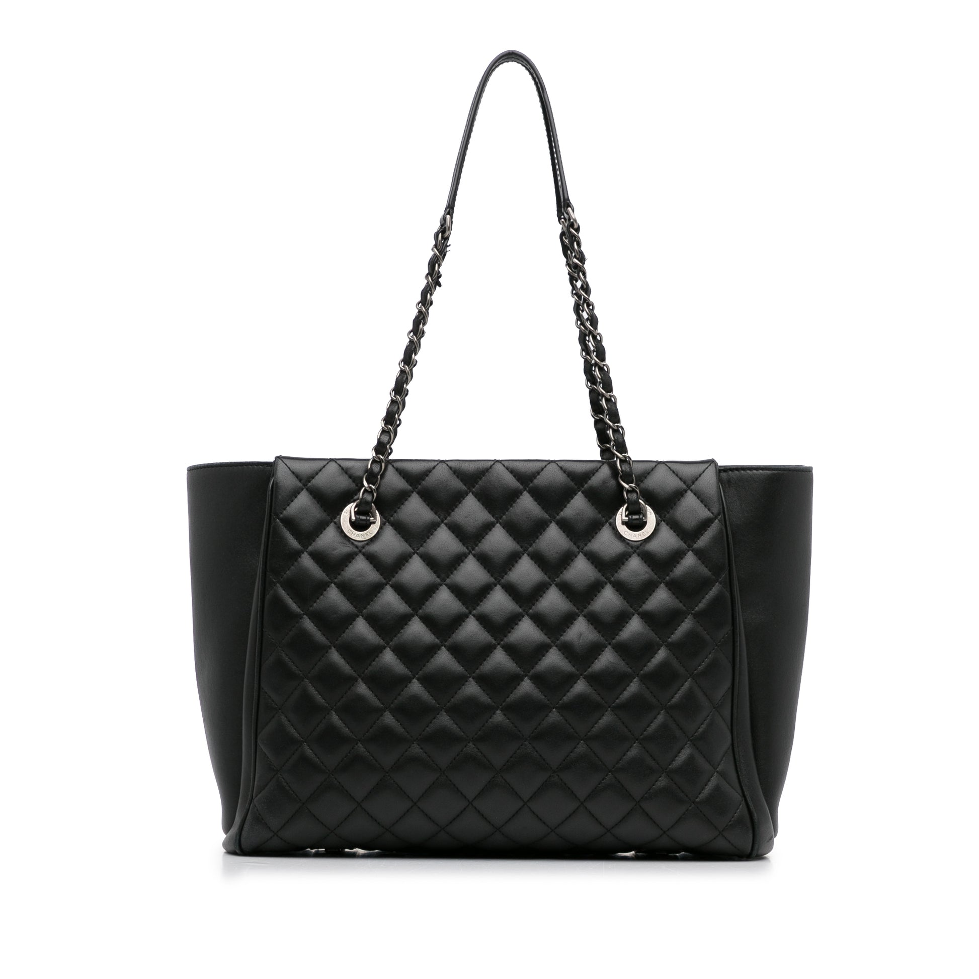 CC Charm Quilted Lambskin Leather Tote Black - Gaby Paris