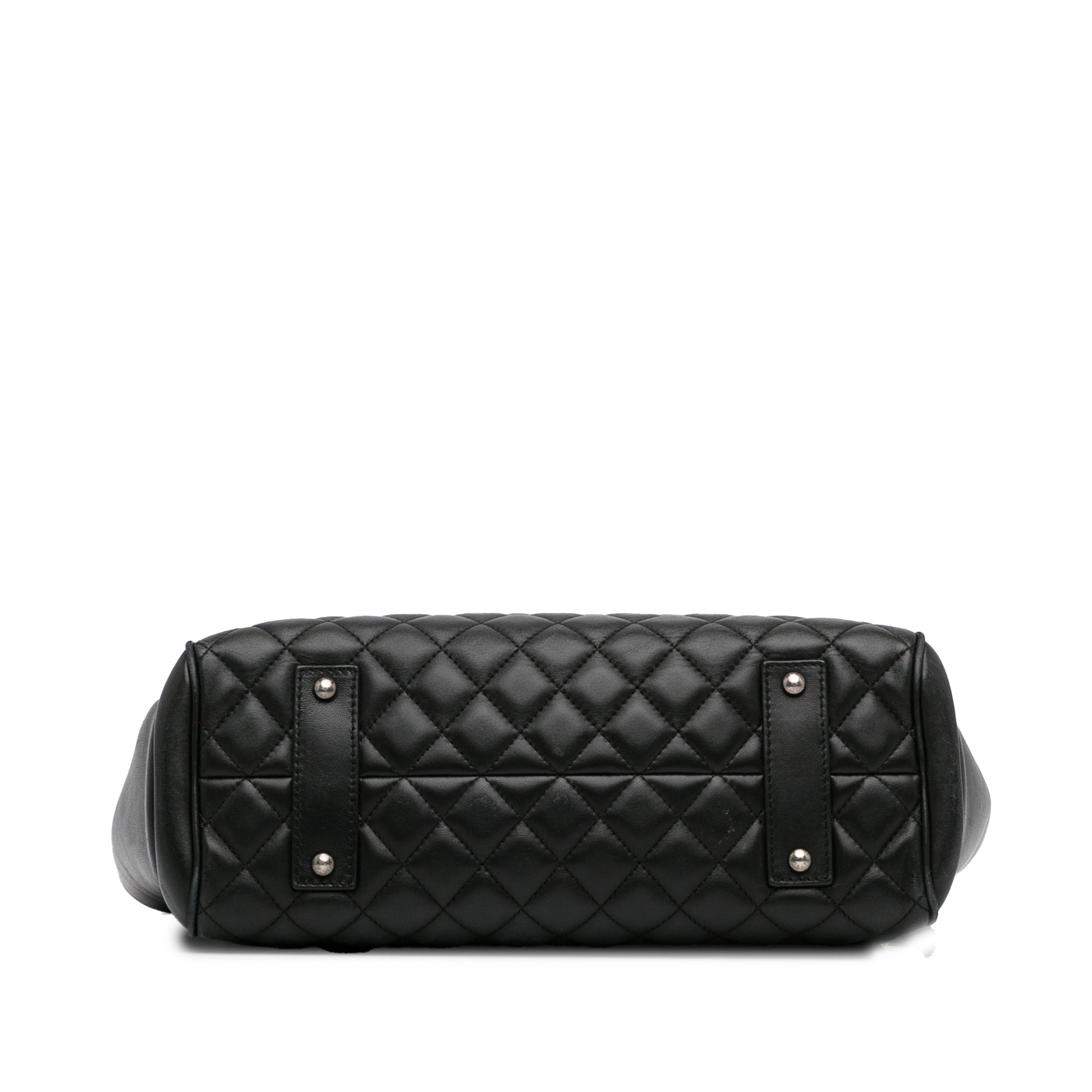 CC Charm Quilted Lambskin Leather Tote Black - Gaby Paris