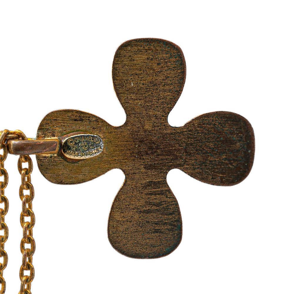 Gold Plated Rhinestones Clover Pendant Necklace Gold - Gaby Paris