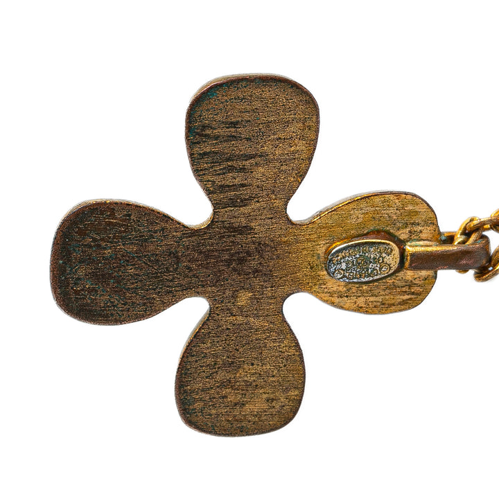 Gold Plated Rhinestones Clover Pendant Necklace Gold - Gaby Paris