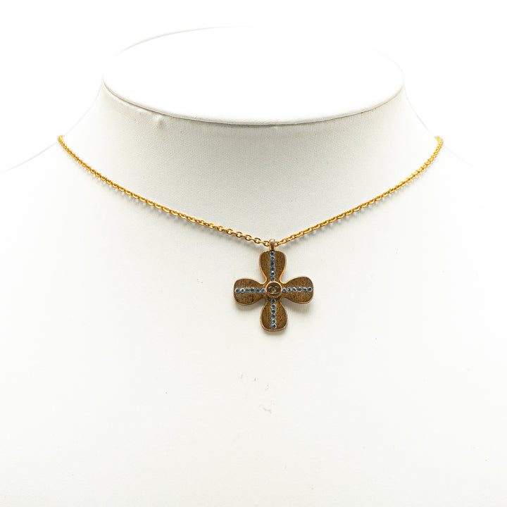 Gold Plated Rhinestones Clover Pendant Necklace Gold - Gaby Paris