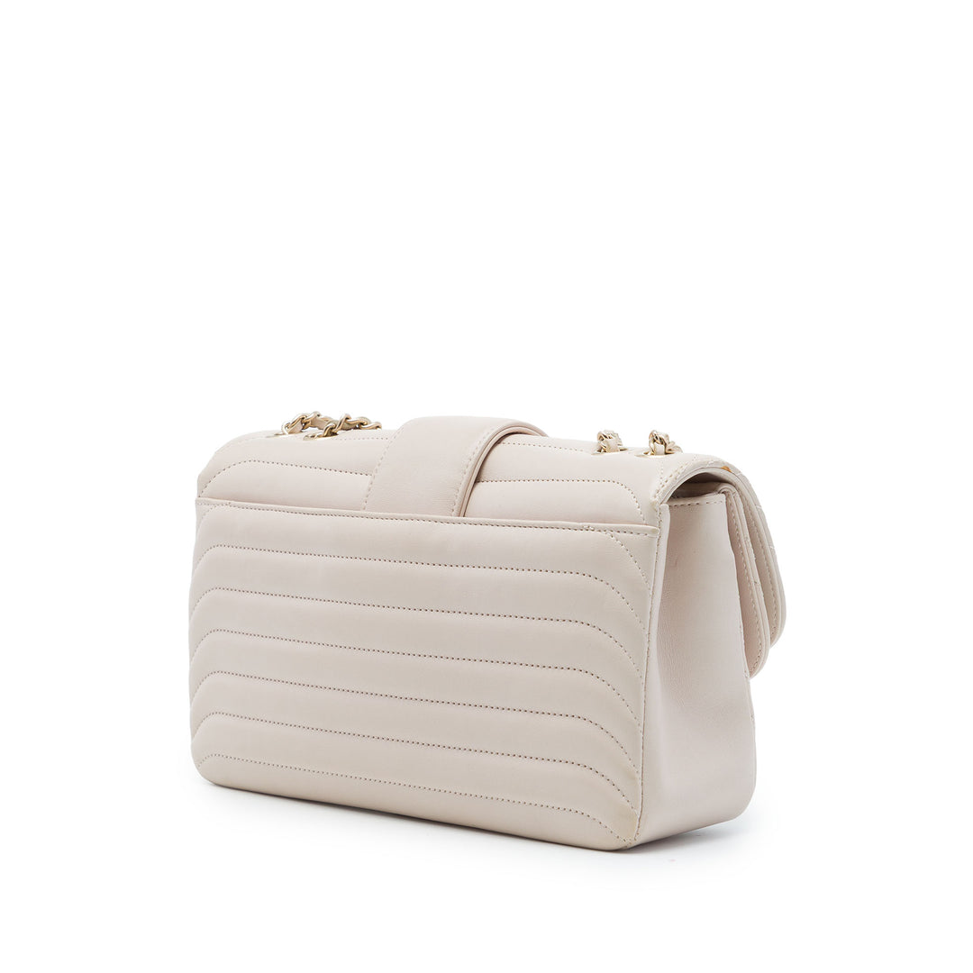 CC Horizontal Matelassé Double rabat Moyen Cuir d'agneau Marron