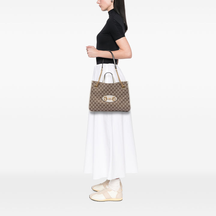 Gucci Medium GG Toile Horsebit 1955 Cabas chaîne