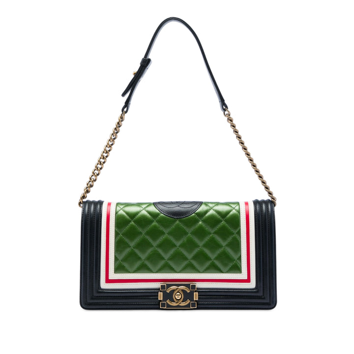 Chanel Multicolor Matelassé Crest East West Boy à rabat Cuir d'agneau