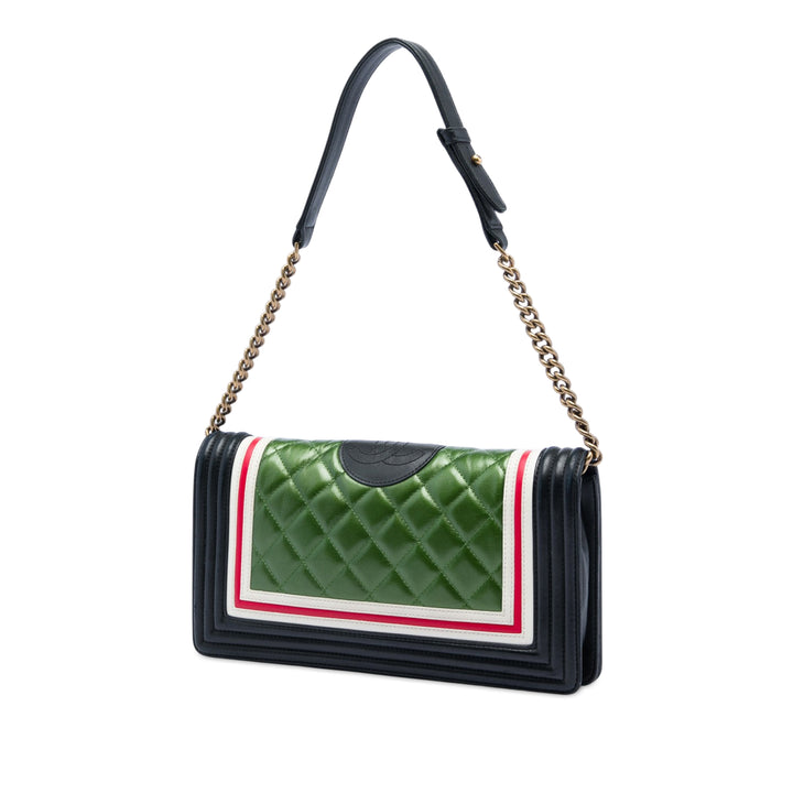 Chanel Multicolor Matelassé Crest East West Boy à rabat Cuir d'agneau