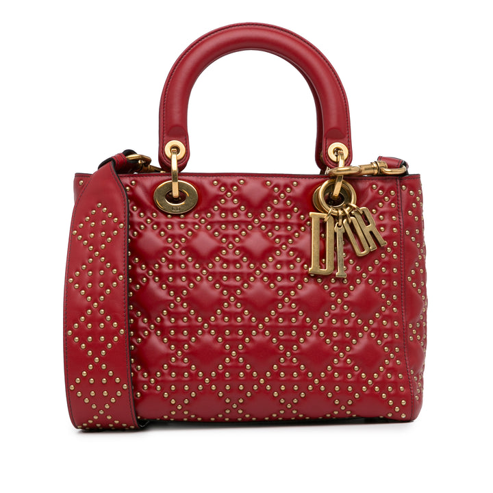 Medium Lambskin Cannage Studded Supple Lady Dior Red - Gaby Paris