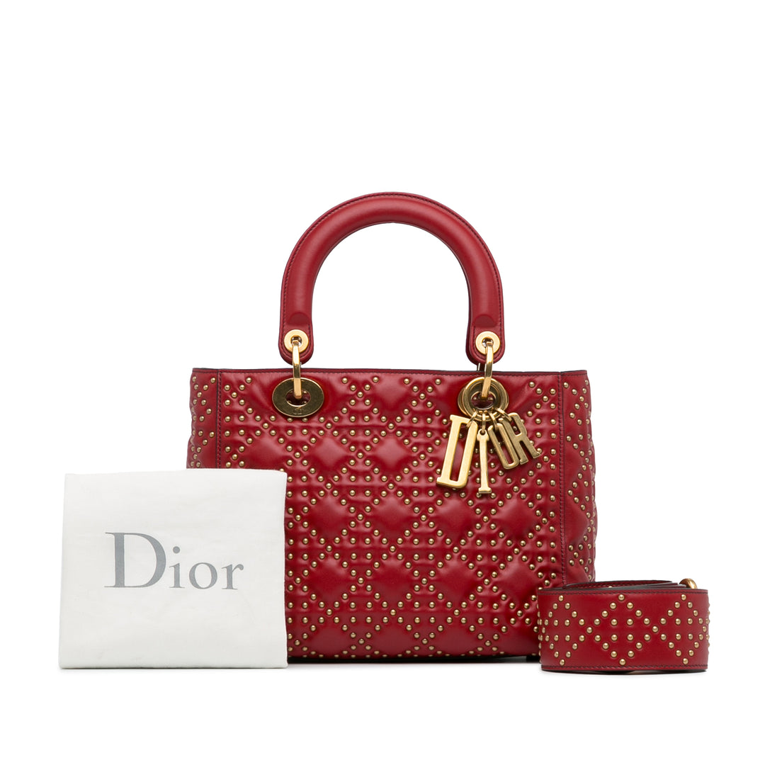 Medium Lambskin Cannage Studded Supple Lady Dior Red - Gaby Paris