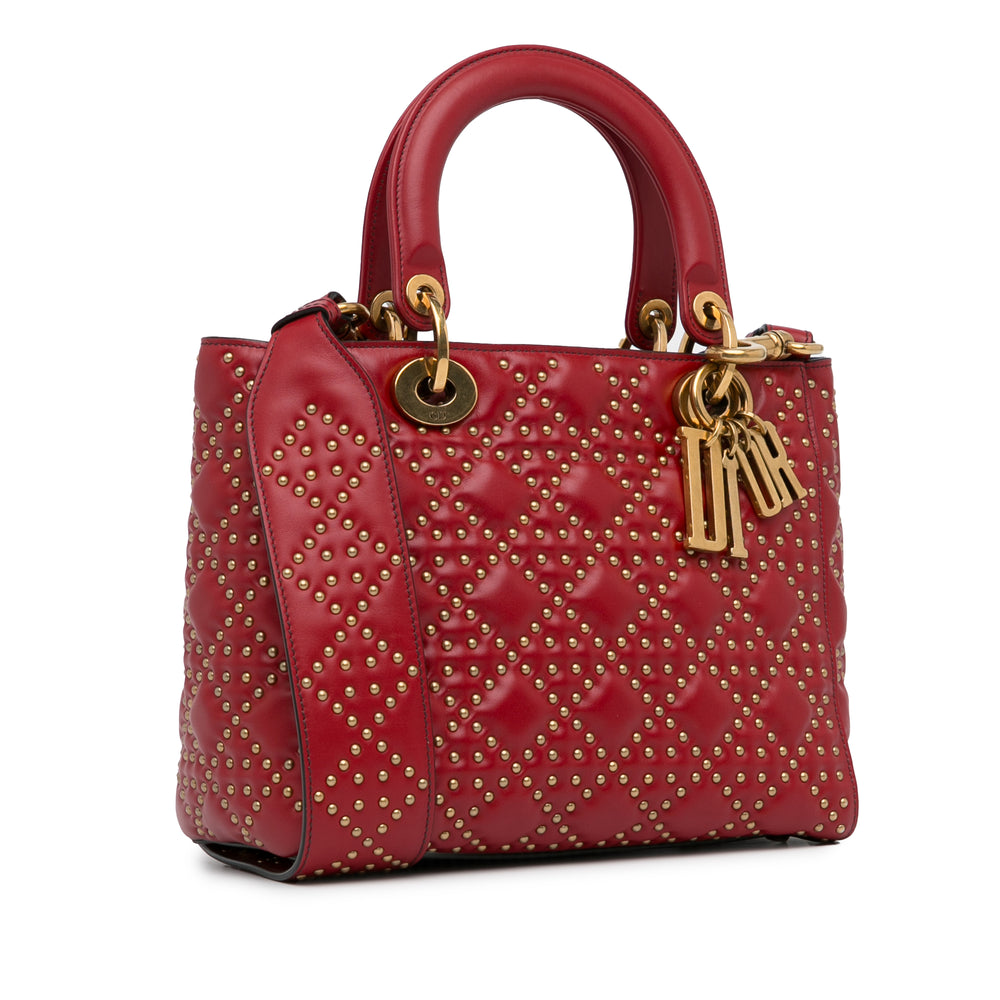 Medium Lambskin Cannage Studded Supple Lady Dior Red - Gaby Paris