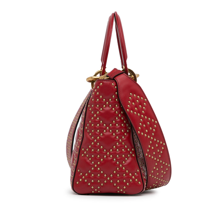 Medium Lambskin Cannage Studded Supple Lady Dior Red - Gaby Paris