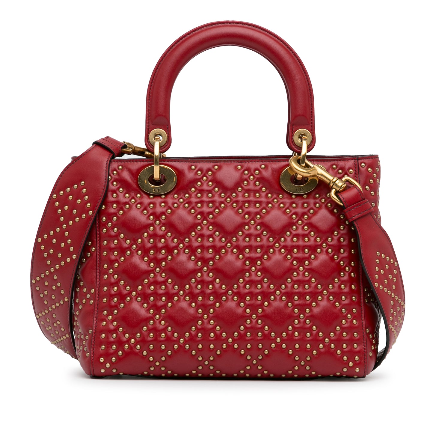 Medium Lambskin Cannage Studded Supple Lady Dior Red - Gaby Paris