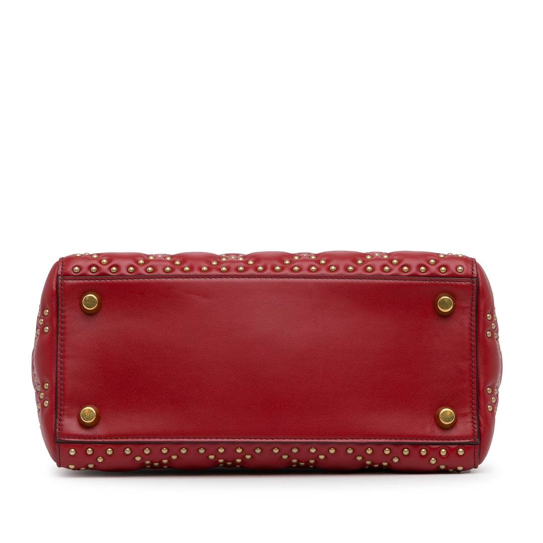 Medium Lambskin Cannage Studded Supple Lady Dior Red - Gaby Paris