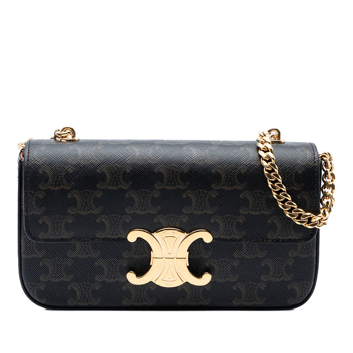 Celine Triomphe Coated Toile Claude Chain Sac bandoulière Marron
