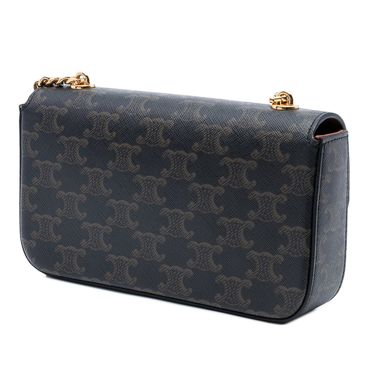 Celine Triomphe Coated Toile Claude Chain Sac bandoulière Marron