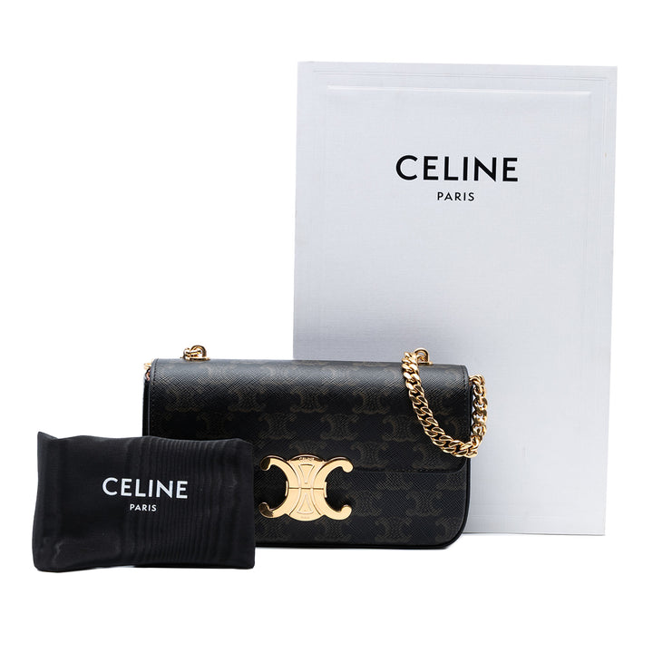 Celine Triomphe Coated Toile Claude Chain Sac bandoulière Marron