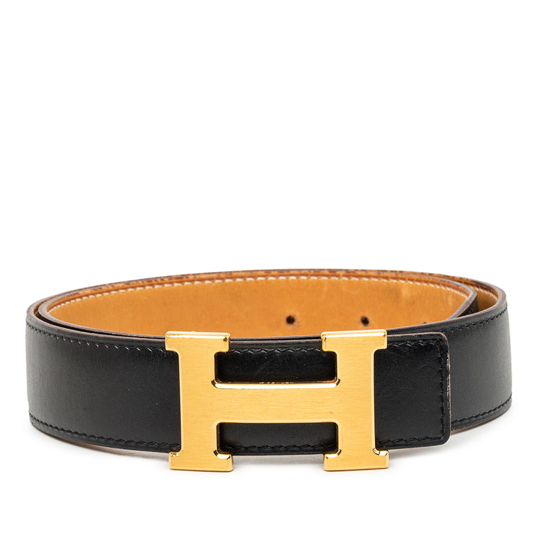 Hermès Box Veau et Courchevel Constance H Réversible Ceinture Box Noir – vue principale – GABY PARIS