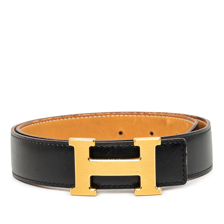 Hermès Box Veau et Courchevel Constance H Réversible Ceinture Box Noir – vue principale – GABY PARIS