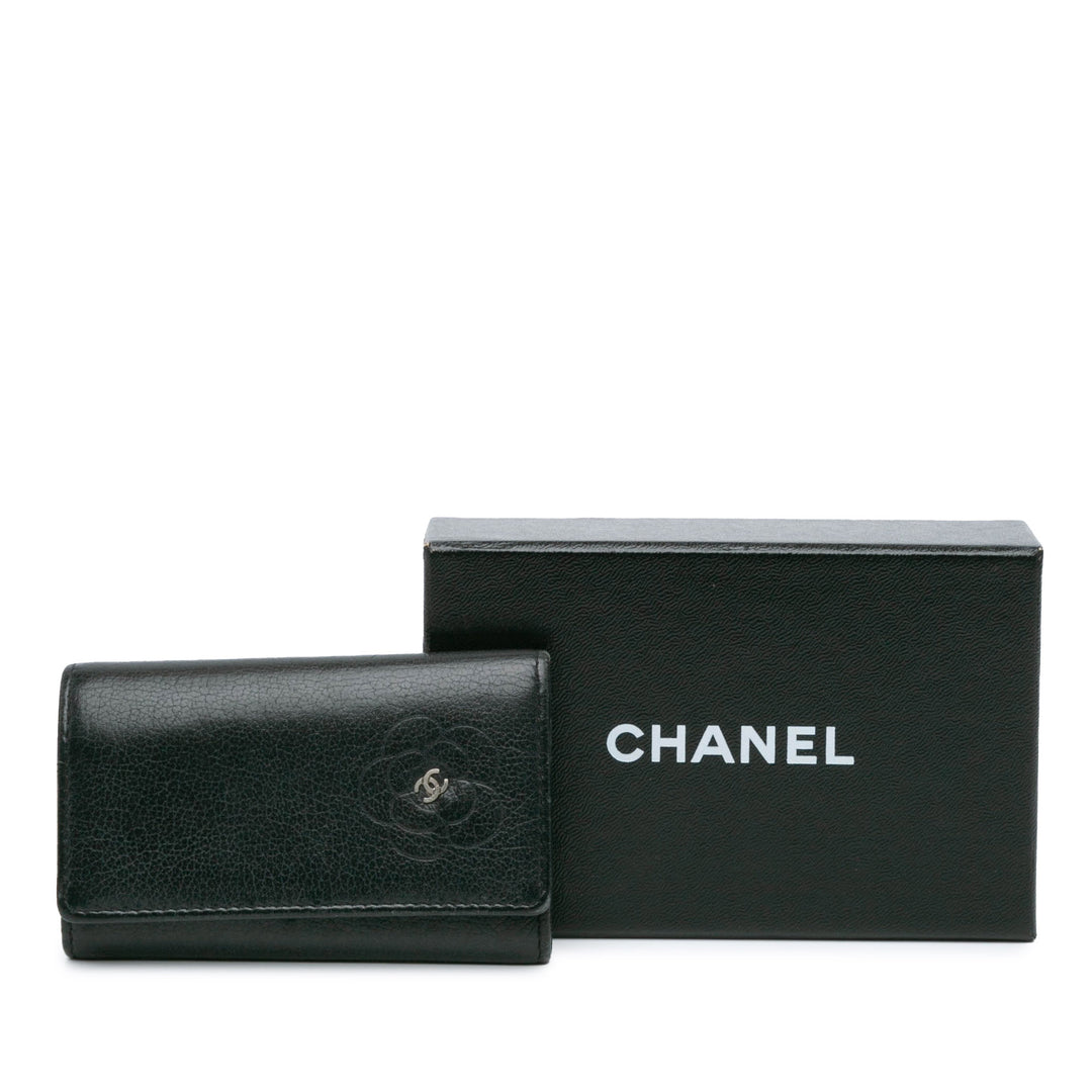 CC Camellia Leather Key Holder Black - Gaby Paris