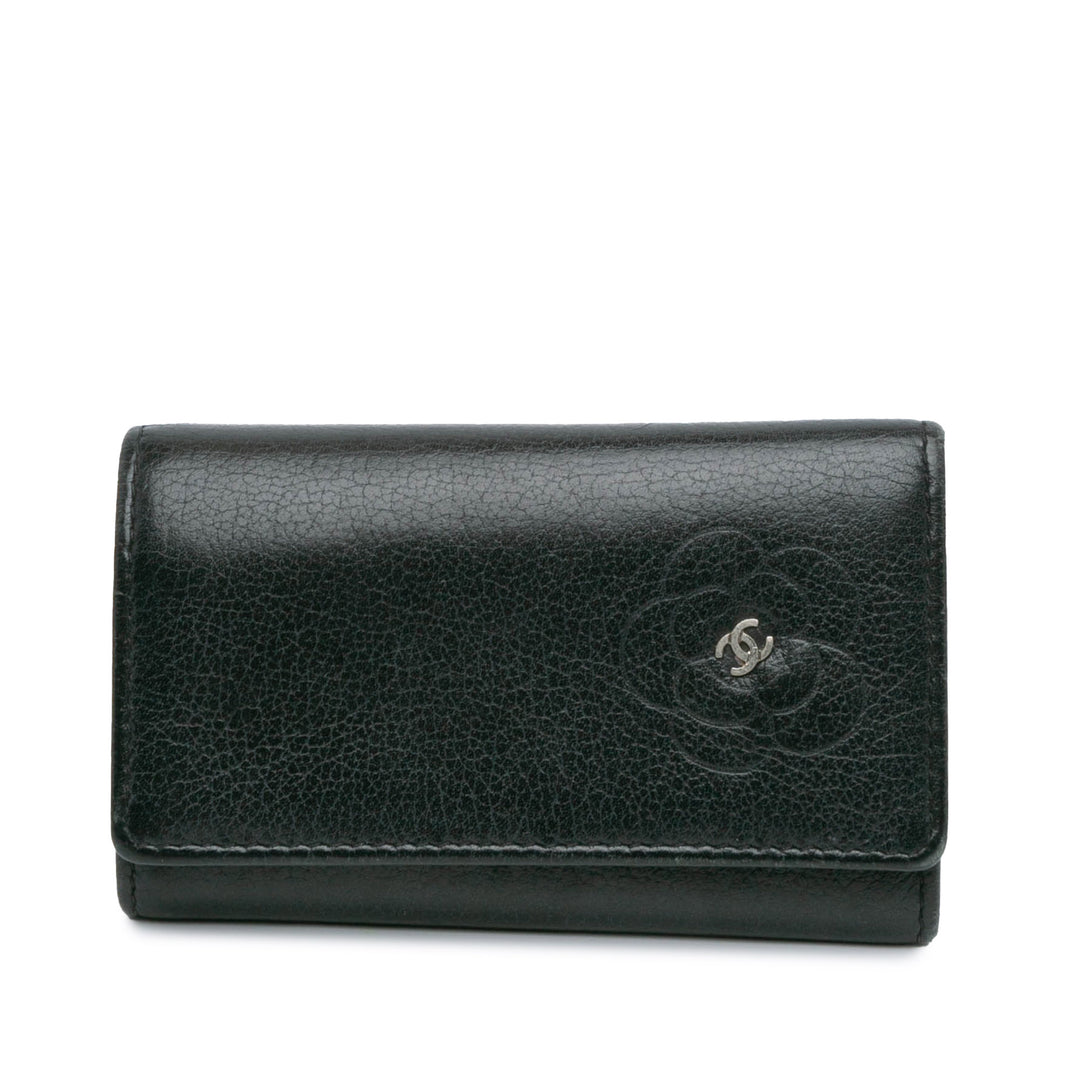 CC Camellia Leather Key Holder Black - Gaby Paris