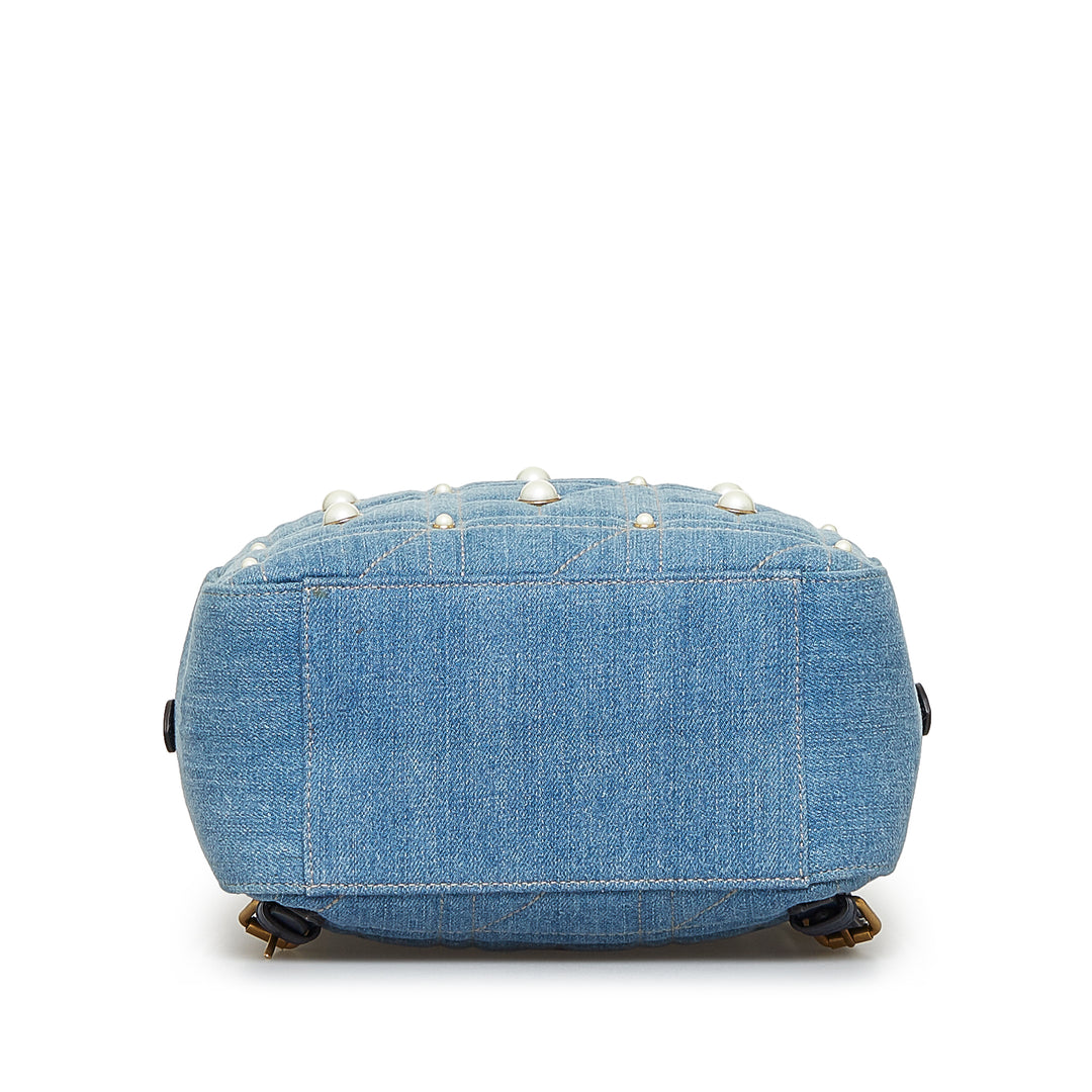 Small GG Marmont Pearl Denim Backpack Blue - Gaby Paris