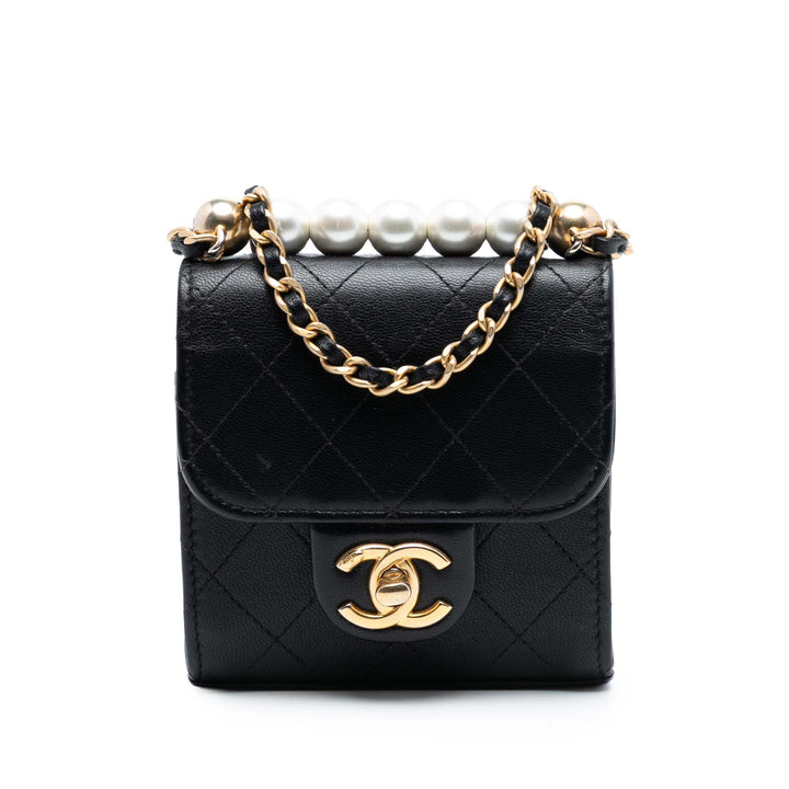Chanel Mini Cuir de chèvre Chic Perles Pochette avec chaîne