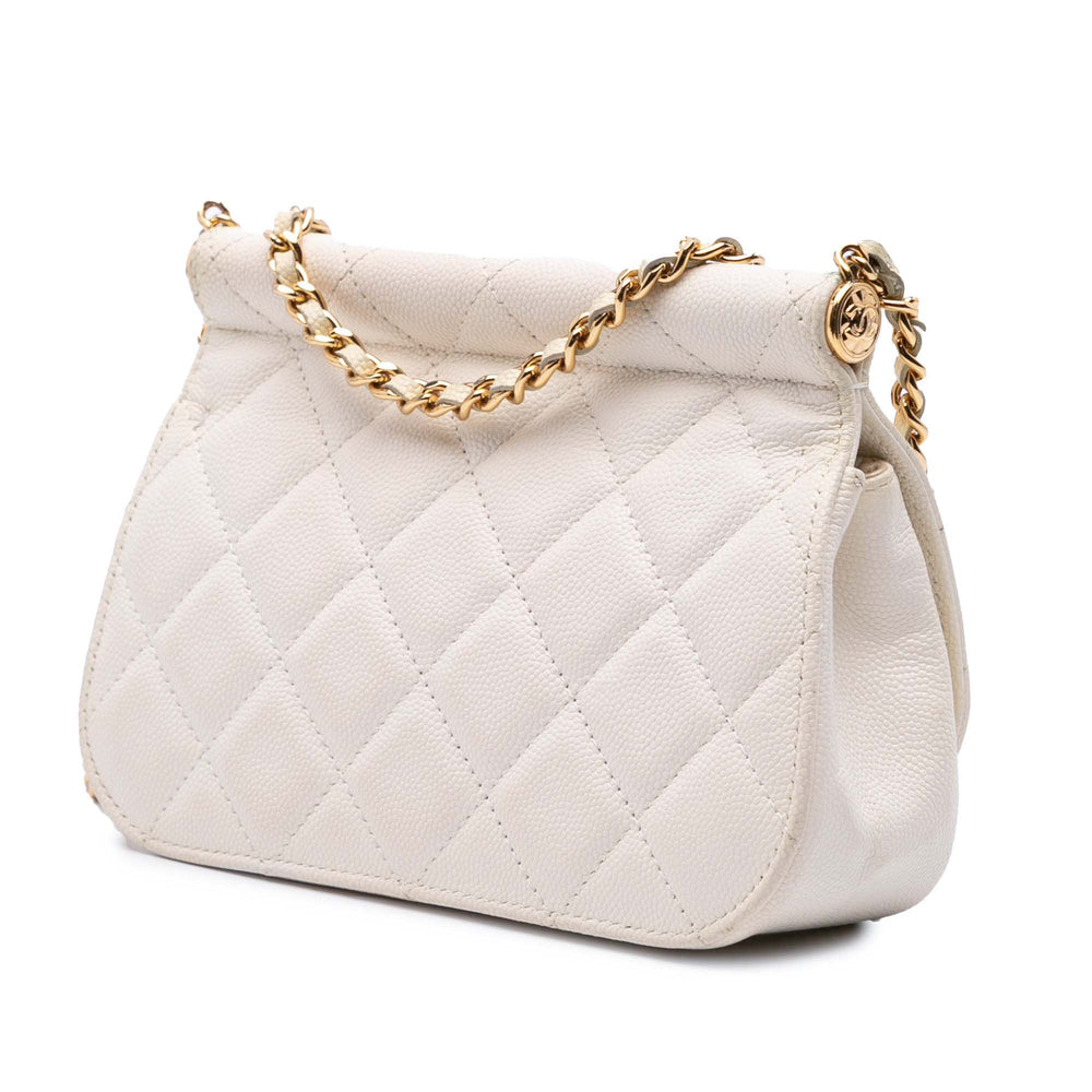 Quilted Caviar Frame Flap Clutch with Chain White - Gaby Paris