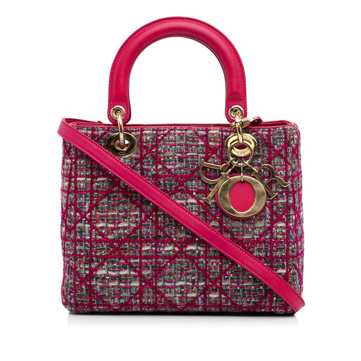 Medium Tweed Cannage Lady Dior Pink - Gaby Paris