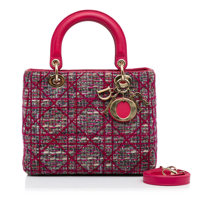 Medium Tweed Cannage Lady Dior Pink - Gaby Paris