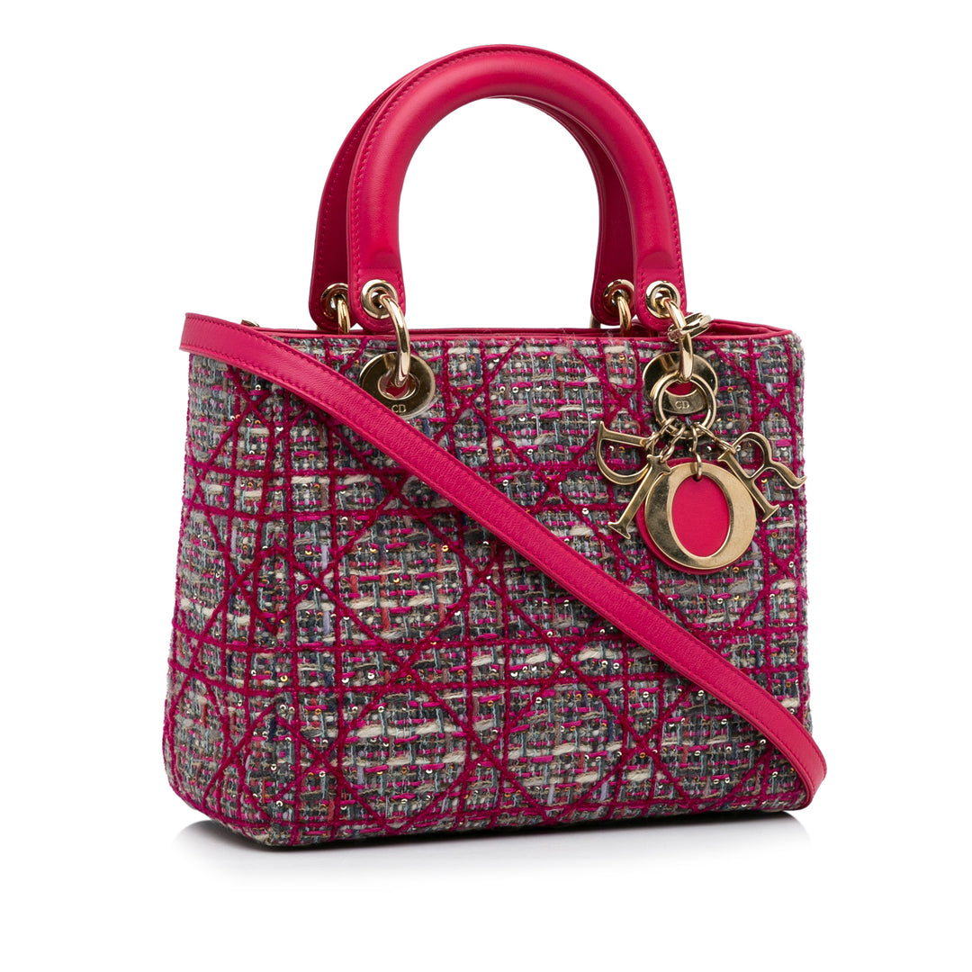 Medium Tweed Cannage Lady Dior Pink - Gaby Paris