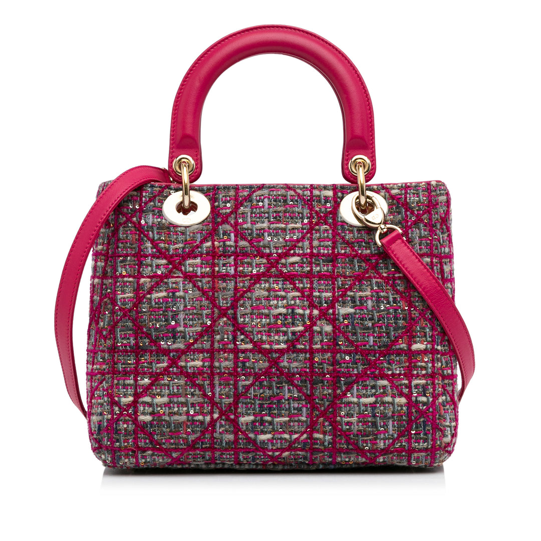 Medium Tweed Cannage Lady Dior Pink - Gaby Paris