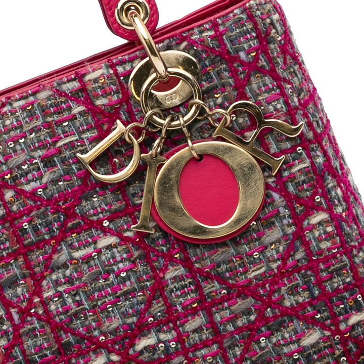 Medium Tweed Cannage Lady Dior Pink - Gaby Paris