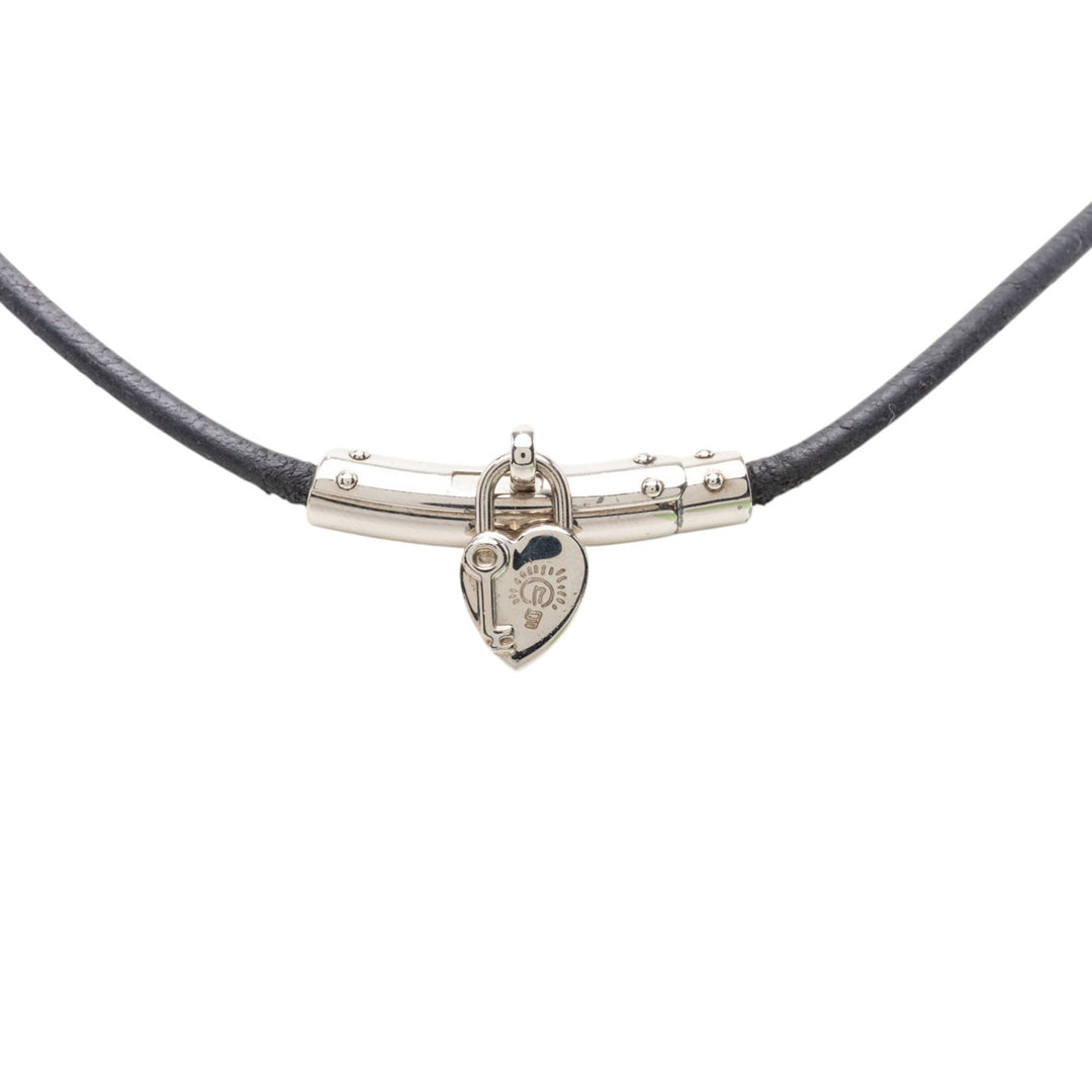Hermès Palladium plaqué Vive L Idee Heart Padlock Choker Collier
