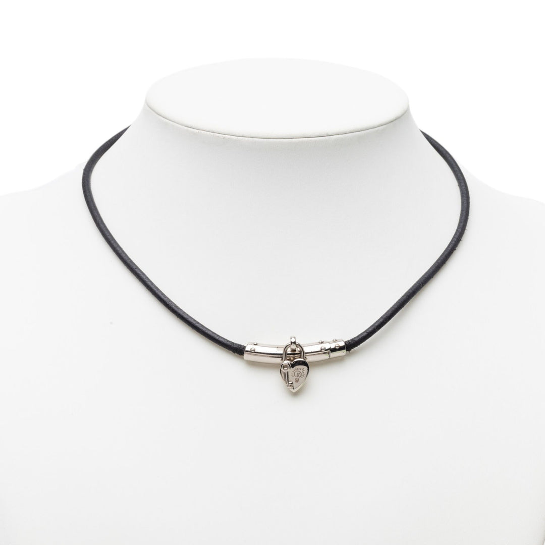 Hermès Palladium plaqué Vive L Idee Heart Padlock Choker Collier