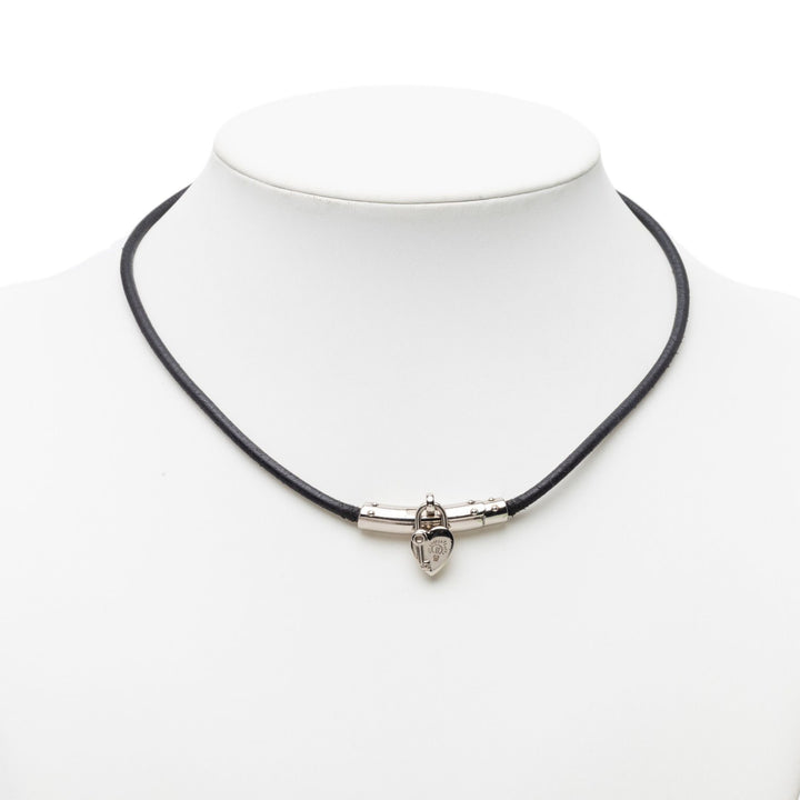 Hermès Palladium plaqué Vive L Idee Heart Padlock Choker Collier
