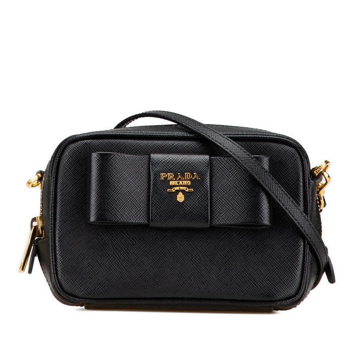 Saffiano Fiocco Bow Camera Bag Black - Gaby Paris