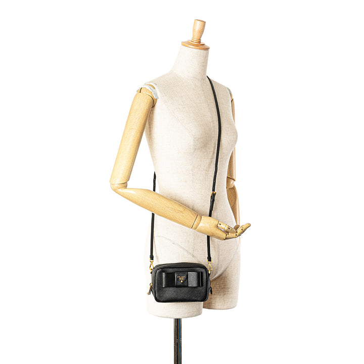 Saffiano Fiocco Bow Camera Bag Black - Gaby Paris