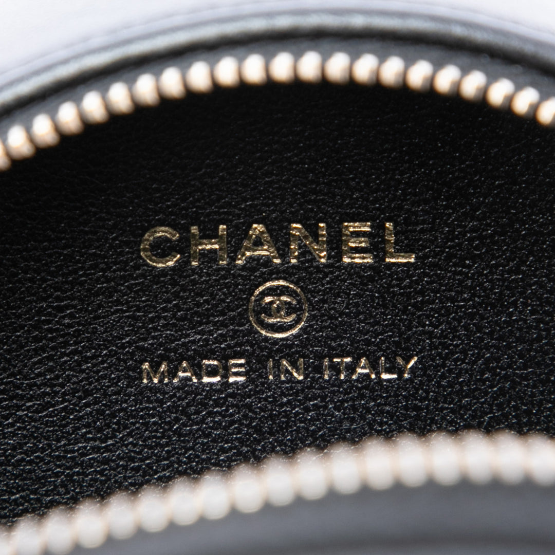 CC et Camellia Rond Pochette avec chaîne Cuir d'agneau Noir