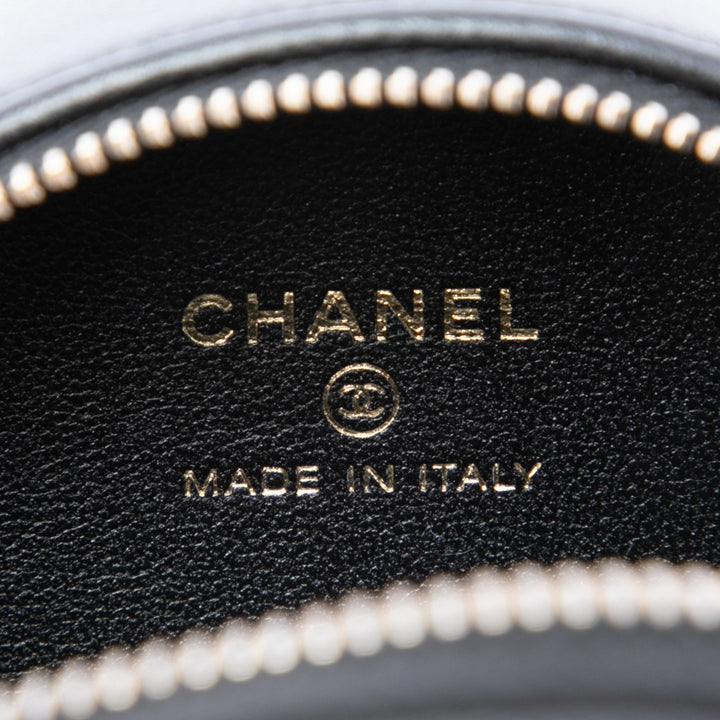 CC et Camellia Rond Pochette avec chaîne Cuir d'agneau Noir