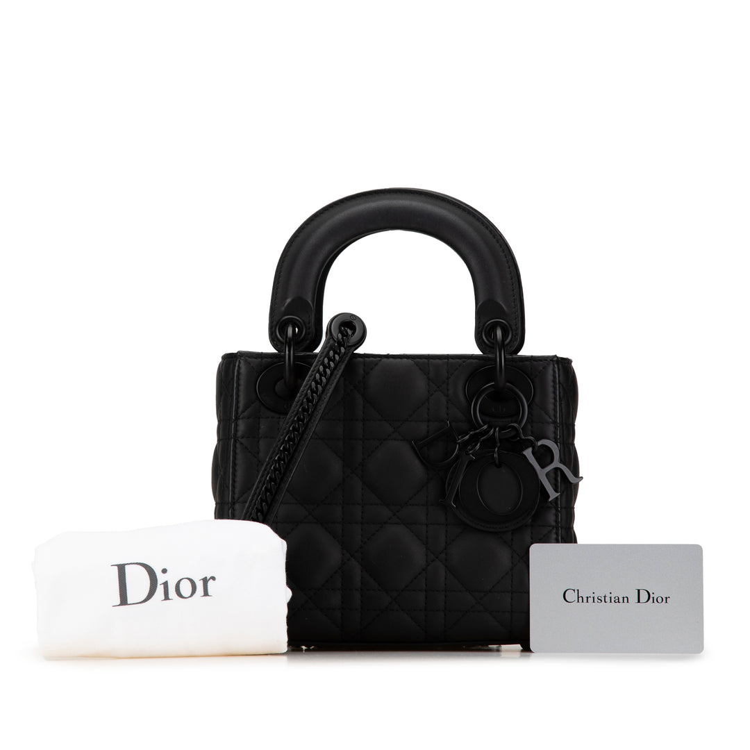 Dior Mini Ultra Matte Calfskin Cannage Lady Dior Black - GABY PARIS