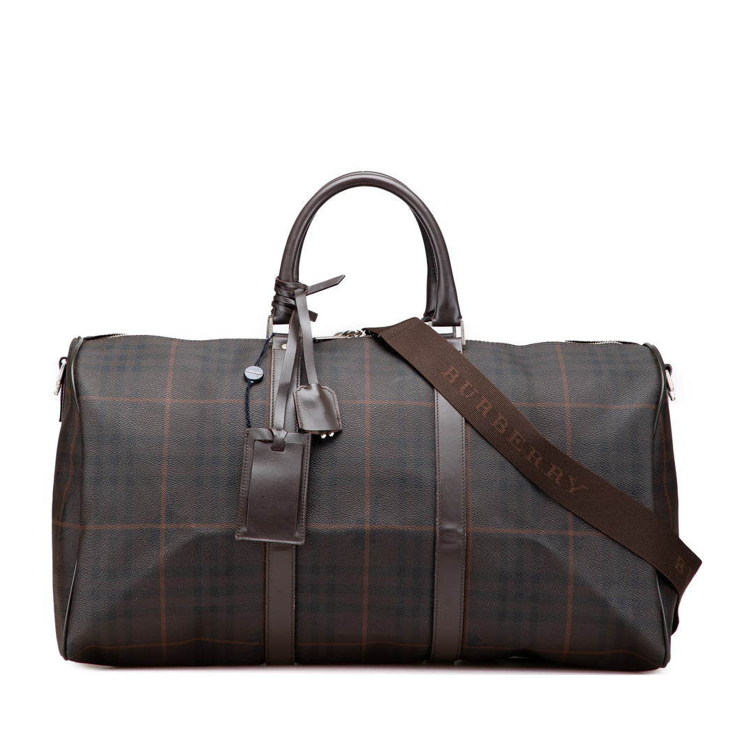 Tonal Check Coated Canvas Travel Bag Brown - Gaby Paris