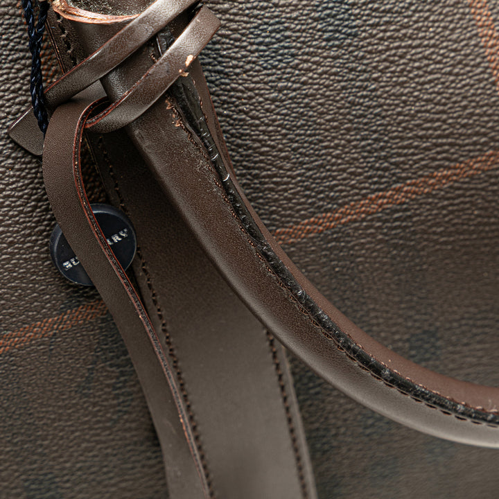 Tonal Check Coated Canvas Travel Bag Brown - Gaby Paris