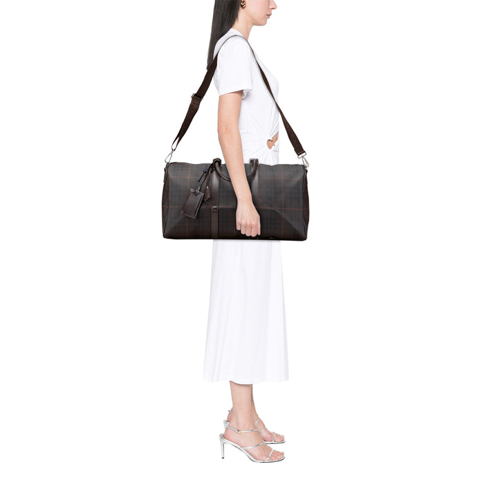 Tonal Check Coated Canvas Travel Bag Brown - Gaby Paris