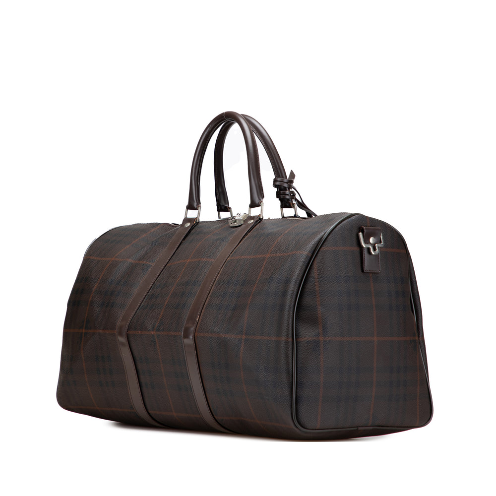 Tonal Check Coated Canvas Travel Bag Brown - Gaby Paris