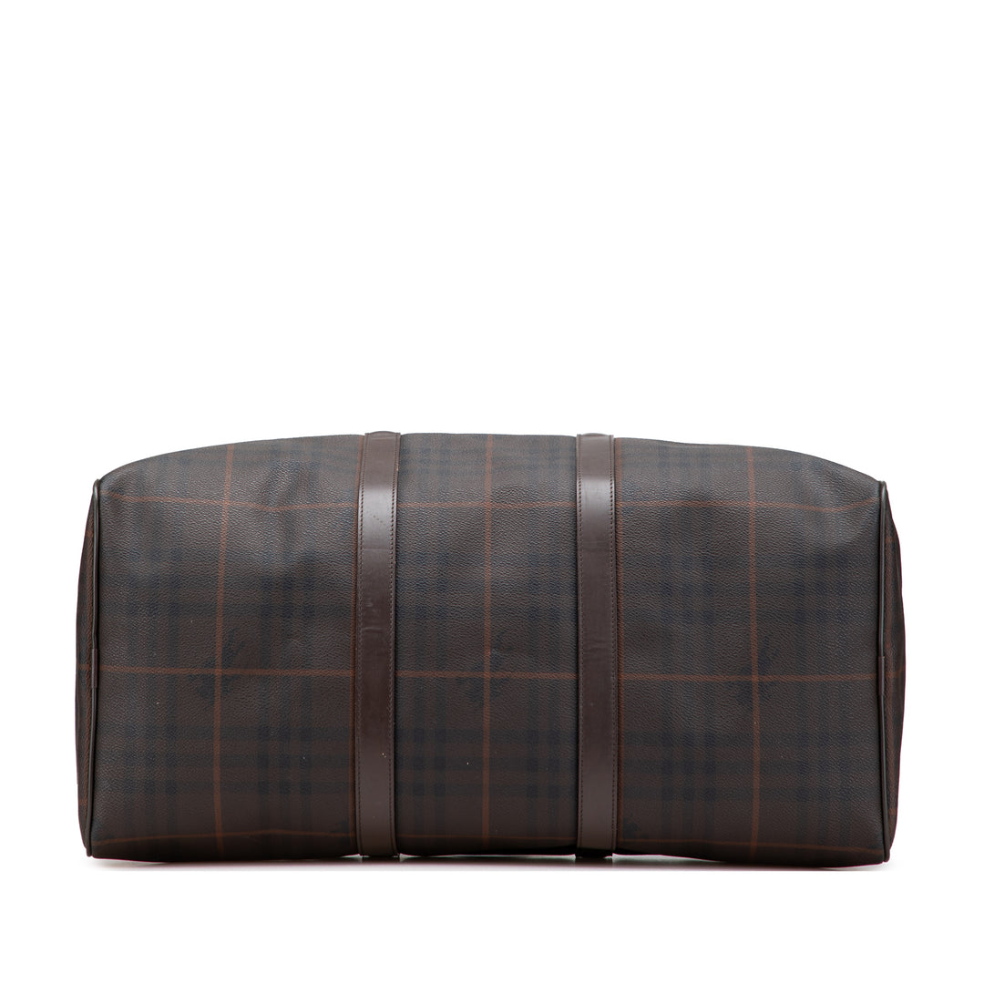 Tonal Check Coated Canvas Travel Bag Brown - Gaby Paris