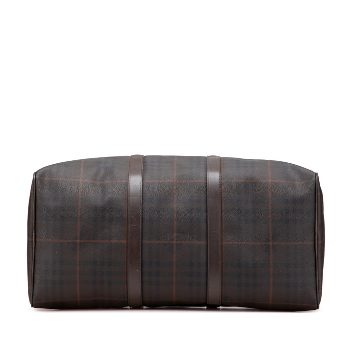 Tonal Check Coated Canvas Travel Bag Brown - Gaby Paris