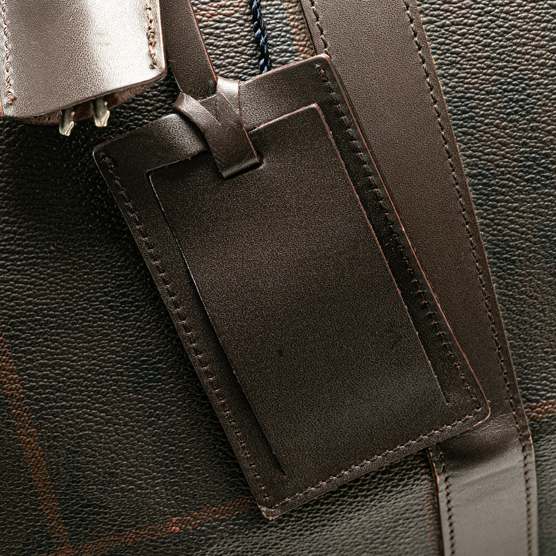 Tonal Check Coated Canvas Travel Bag Brown - Gaby Paris
