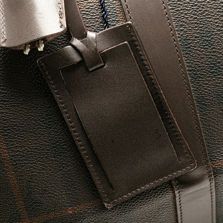 Tonal Check Coated Canvas Travel Bag Brown - Gaby Paris