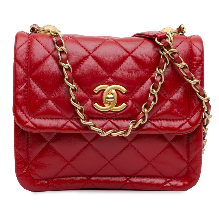 Mini Quilted Lambskin Soft Square Flap Red - Gaby Paris