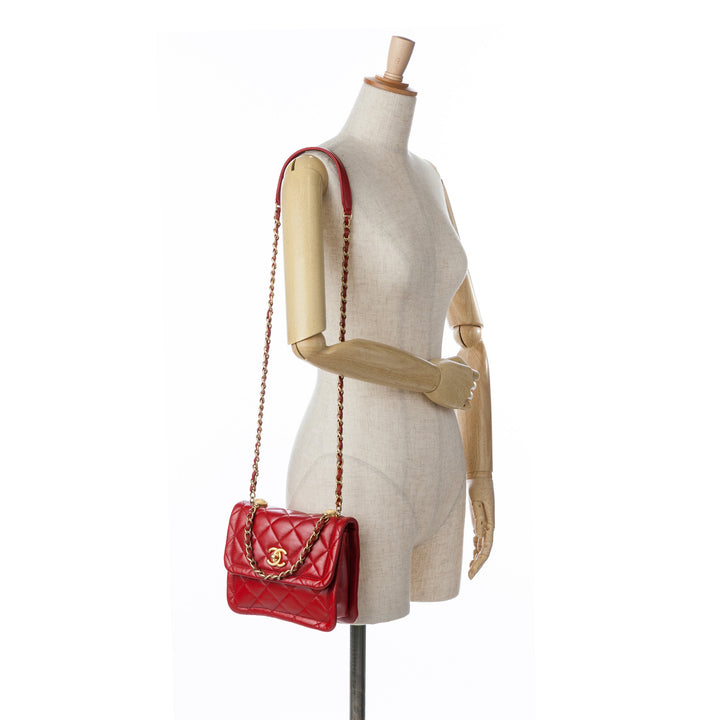 Mini Quilted Lambskin Soft Square Flap Red - Gaby Paris