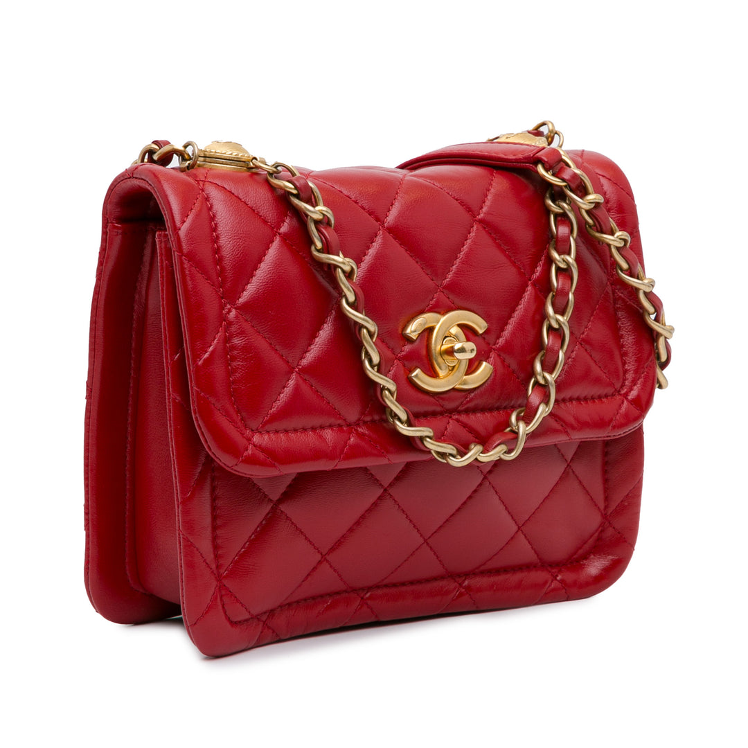 Mini Quilted Lambskin Soft Square Flap Red - Gaby Paris