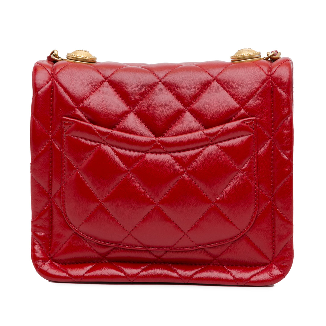 Mini Quilted Lambskin Soft Square Flap Red - Gaby Paris